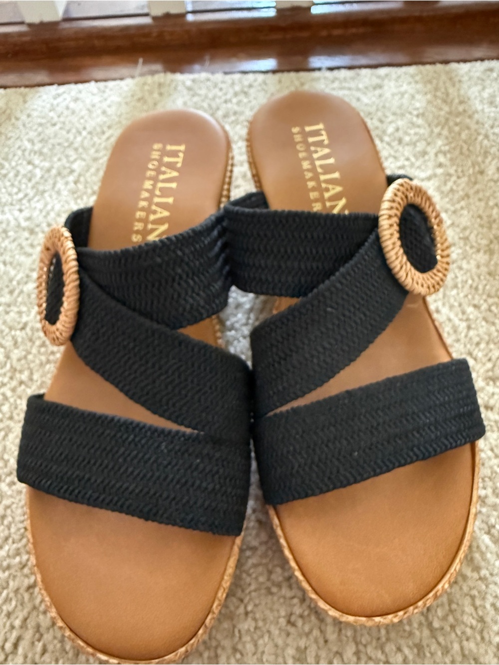 Italian Shoemakers Black Woven Buckle Slide Sandals